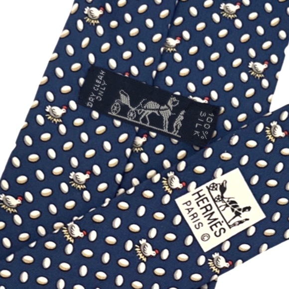 HERMÈS • Chicken And The Egg Business Classic Tie with Box Vintage - Picture 7 of 9